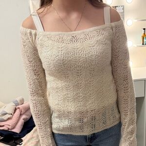 American Eagle Outfitters Cream Off-Shoulder Sweater